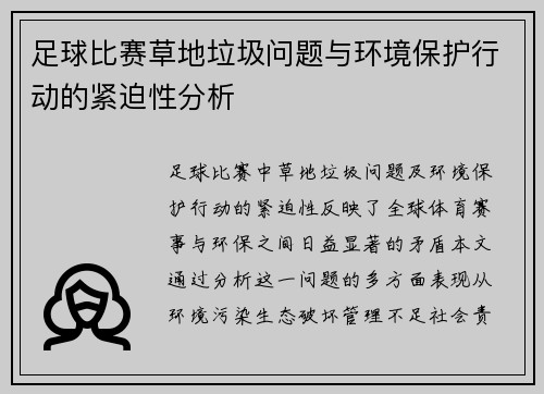 足球比赛草地垃圾问题与环境保护行动的紧迫性分析