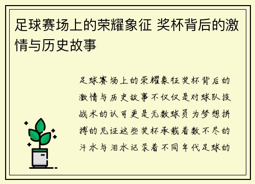 足球赛场上的荣耀象征 奖杯背后的激情与历史故事