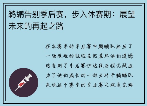 鹈鹕告别季后赛，步入休赛期：展望未来的再起之路