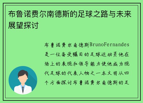 布鲁诺费尔南德斯的足球之路与未来展望探讨